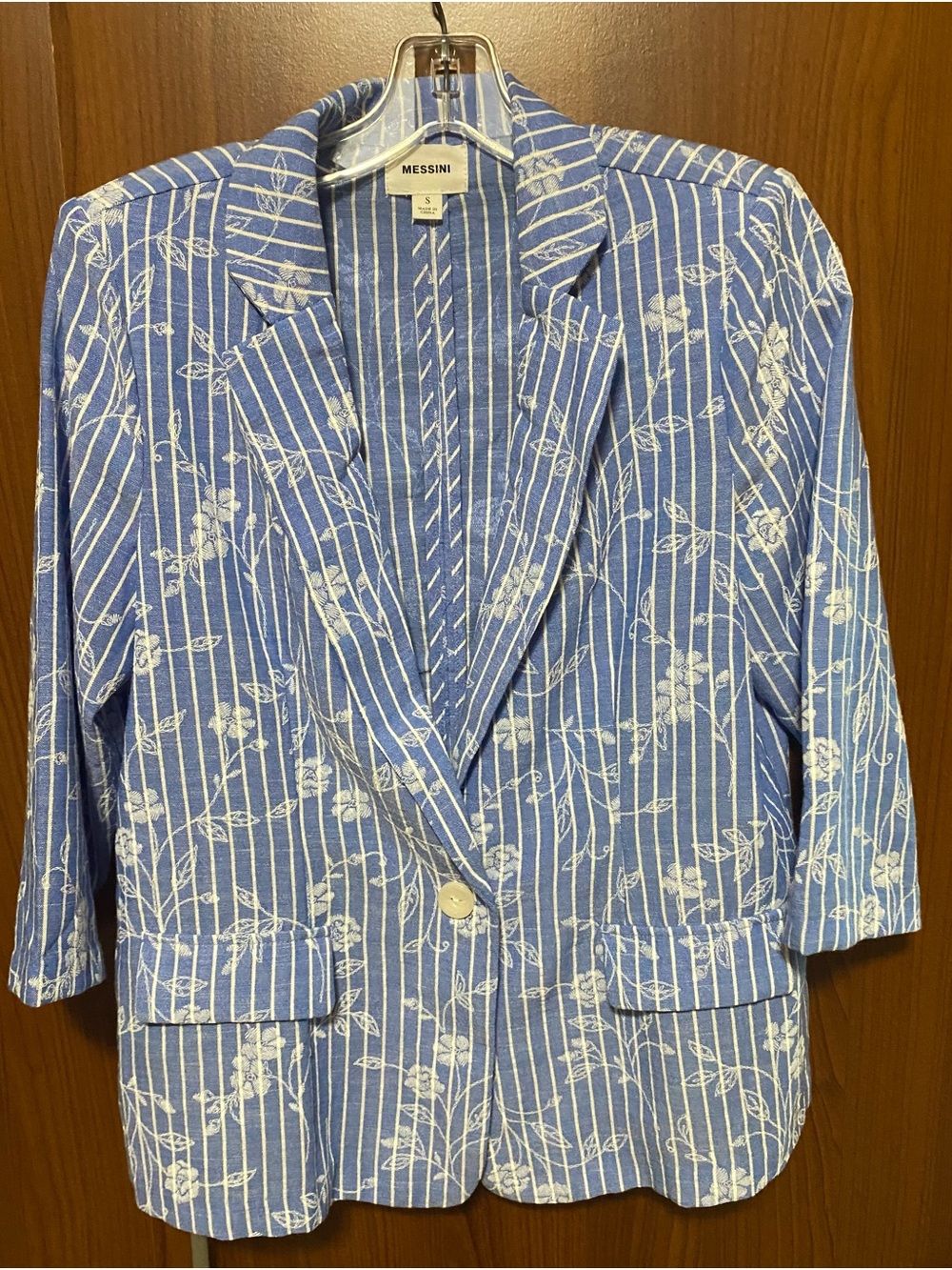 Messini Blue Floral-Stripe Women's Blazer Light Office Business Casual Small